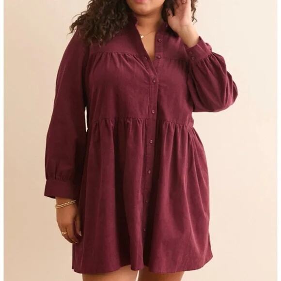 Arula Women's Burgundy Wine Corduroy Collared Dress Plus 3X Preppy Fall - Picture 1 of 11